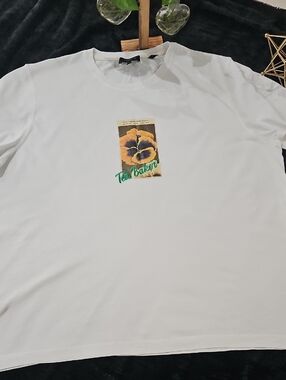 Ted Baker White Short Sleeve Tee with Yellow Floral Patch and Green Script